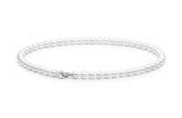 Elegante Perlenkette weiß rund 8-9 mm, 55 cm, Zirkonia-Schmuckverschluss 925er Silber mit Perle, Gaura Pearls, Estland